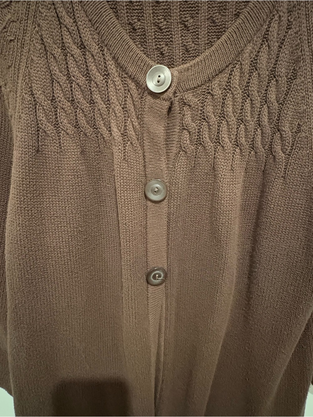 Kim Rogers 2x Women's darker Brown Cable-Knit Button Cardigan Sweater - Picture 2 of 4